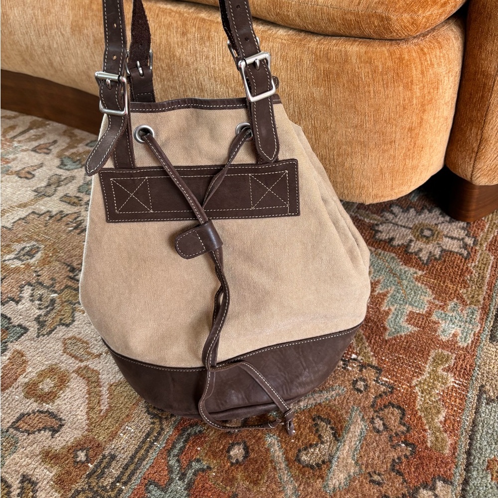 Vintage 90’s Armani Jeans Leather And Linen Canvas Bucket Bag